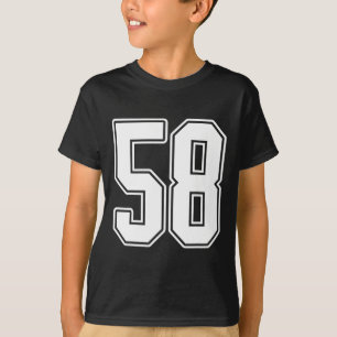 #58 White Outline Number 58 Sports Fan Jersey Styl T-Shirt