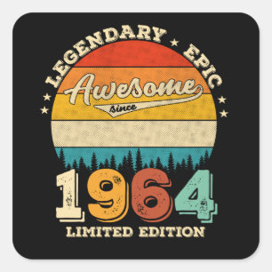 58 Year Old Awesome Since 1964 58th Birthday Gift Square Sticker