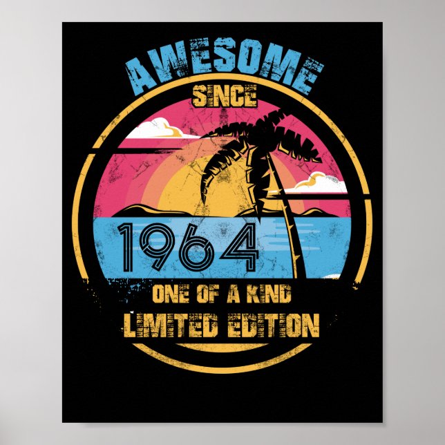 58 Year Old Awesome Since 1964 58th Birthday Poster (Front)