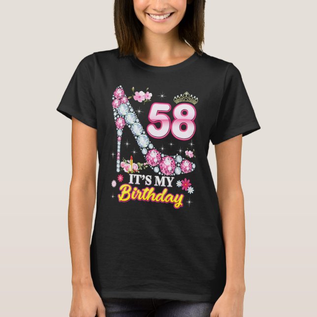 58 Years Old It's My 58th Birthday Pink Diamond Sh T-Shirt (Front)