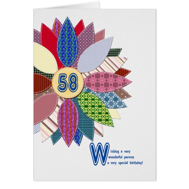58 years old, stitched flower birthday (Front)