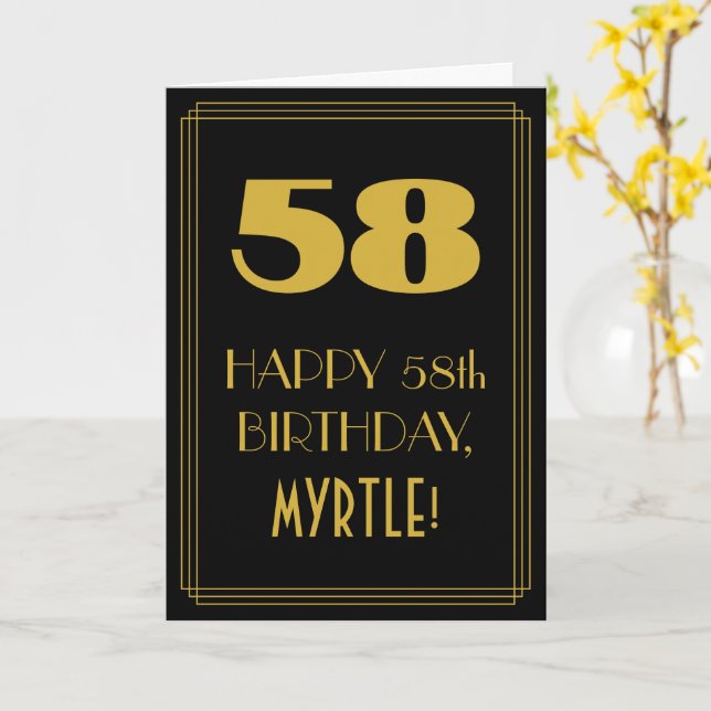 58th Birthday ~ Art Deco Inspired Look "58" & Name Card (Yellow Flower)