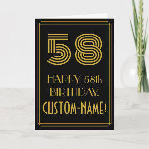 58th Birthday: Art Deco Inspired Look "58" & Name Card