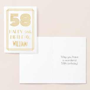 58th Birthday - Art Deco Inspired Look "58" & Name Foil Card