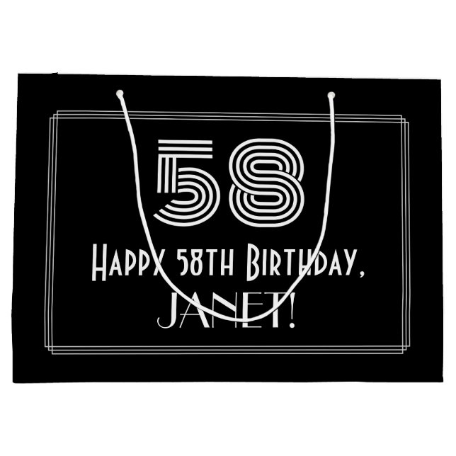 58th Birthday — Art Deco Inspired Look "58" & Name Large Gift Bag (Back)