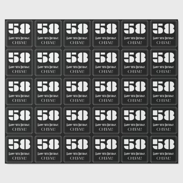 58th Birthday: Art Deco Inspired Look "58" & Name Wrapping Paper (Seam)