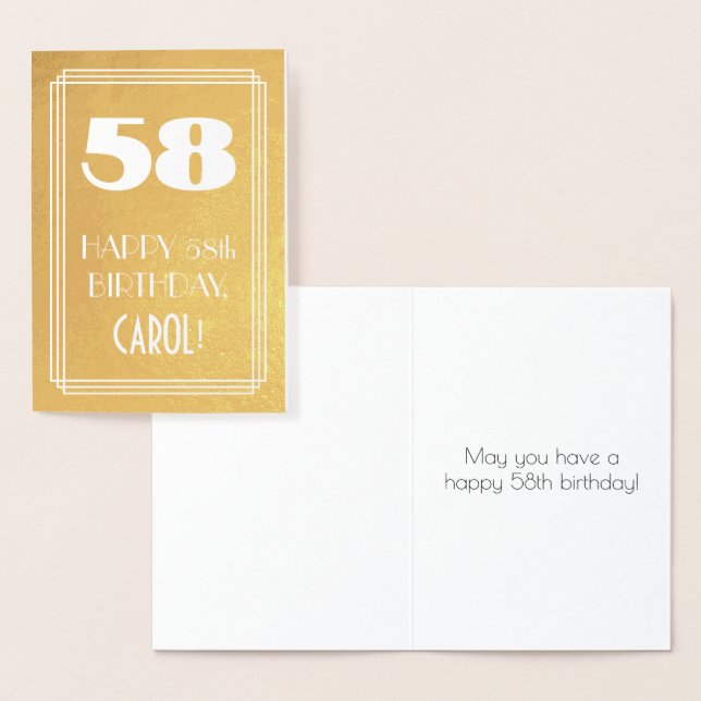 58th Birthday ~ Art Deco Style "58" & Custom Name Foil Card (Display)