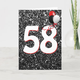 58th Birthday Balloons on Black Glitter Card