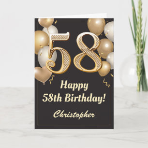 58th Birthday Black and Gold Balloons Confetti Card
