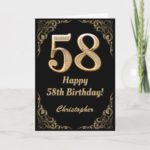 58th Birthday Black and Gold Glitter Frame Card