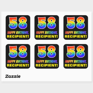 58th Birthday: Bold, Fun, Simple, Rainbow 58 Square Sticker