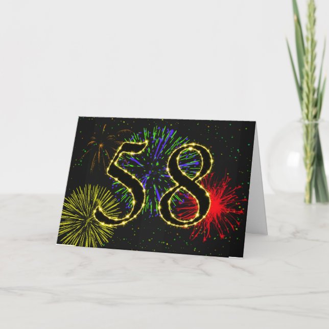 58th Birthday card with fireworks (Front)
