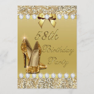 58th Birthday Classy Gold Heels Sequins Diamonds Invitation