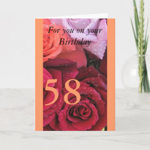 58th Birthday Colorful Roses Age Birthday Card