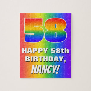 58th Birthday: Colourful, Fun Rainbow Pattern # 58 Jigsaw Puzzle