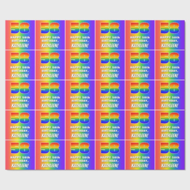 58th Birthday: Colourful, Fun Rainbow Pattern # 58 Wrapping Paper (Seam)