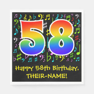 58th Birthday - Colourful Music Symbols, Rainbow 5 Napkin
