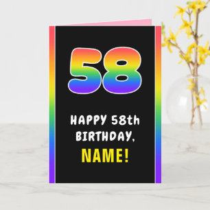 58th Birthday: Colourful Rainbow # 58, Custom Name Card