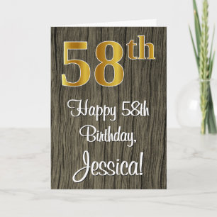 58th Birthday: Elegant Faux Gold Look #, Faux Wood Card