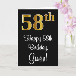58th Birthday ~ Elegant Luxurious Faux Gold Look # Card