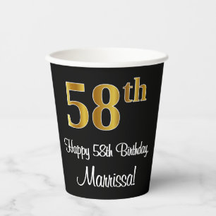 58th Birthday - Elegant Luxurious Faux Gold Look # Paper Cups