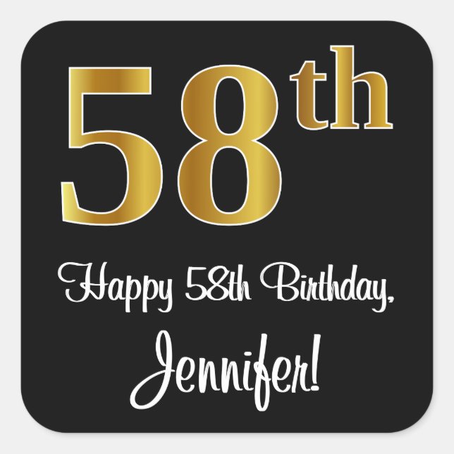 58th Birthday – Elegant Luxurious Faux Gold Look # Square Sticker (Front)