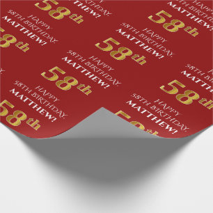 58th Birthday: Elegant, Red, Faux Gold Look Wrapping Paper