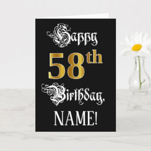 58th Birthday — Fancy Script; Faux Gold Look; Name Card