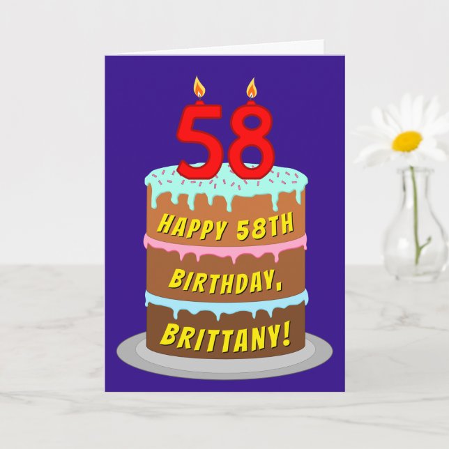 58th Birthday: Fun Cake and Candles + Custom Name Card (Small Plant)