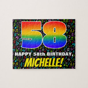 58th Birthday — Fun, Colourful Music Symbols & “58 Jigsaw Puzzle