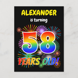 58th Birthday - Fun Fireworks, Rainbow Look "58" Postcard
