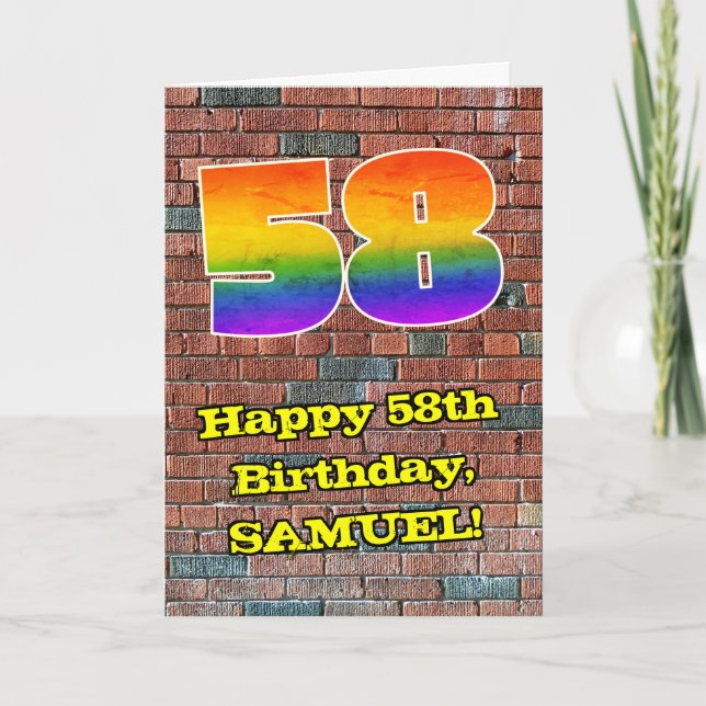 58th Birthday: Fun Graffiti-Inspired Rainbow 58 Card (Front)
