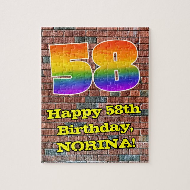 58th Birthday: Fun Graffiti-Inspired Rainbow 58 Jigsaw Puzzle (Vertical)