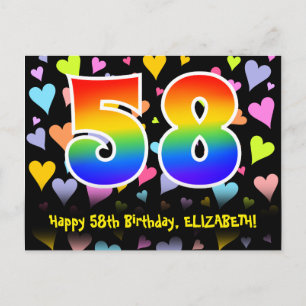58th Birthday: Fun Hearts Pattern, Rainbow 58 Postcard