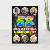58th Birthday: Fun Rainbow #, Custom Name & Photos