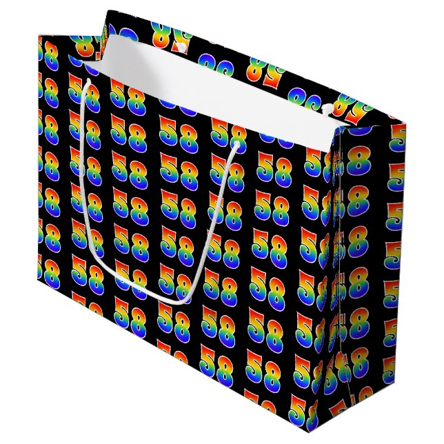 58th Birthday: Fun Rainbow Event Number 58 Pattern Large Gift Bag (Front Angled)