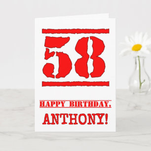 58th Birthday: Fun, Red Rubber Stamp Inspired Look Card