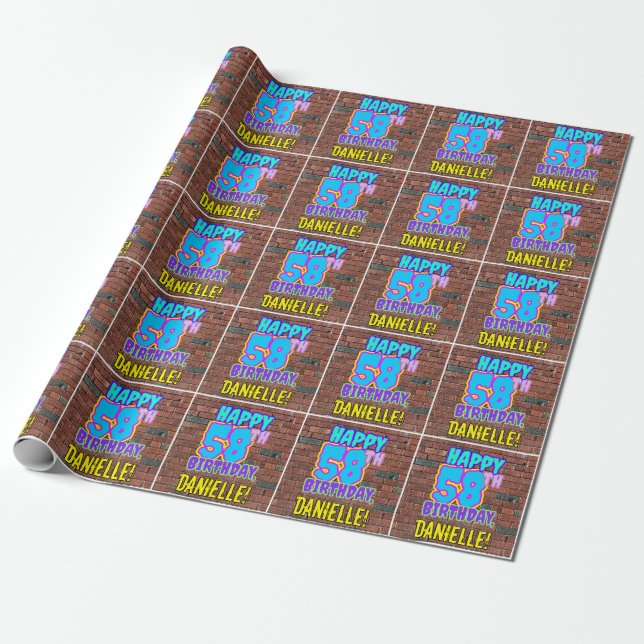 58th Birthday: Fun, Urban Graffiti Inspired Look Wrapping Paper (Unrolled)
