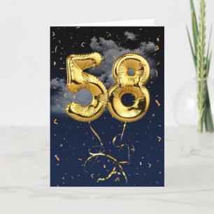 58th Birthday Gold Mylar Balloon and Confetti Card