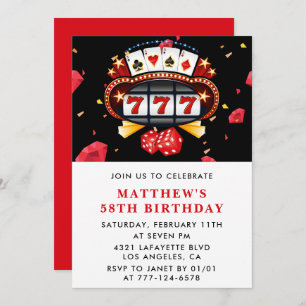 58th birthday invitations Casino theme Poker Red