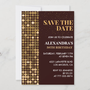 58th birthday invitations Save the date Gold
