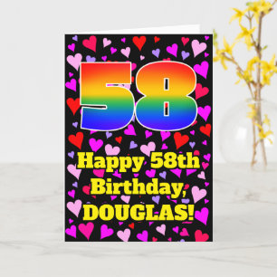 58th Birthday: Loving Hearts Pattern, Rainbow # 58 Card