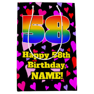 58th Birthday: Loving Hearts Pattern, Rainbow # 58 Medium Gift Bag