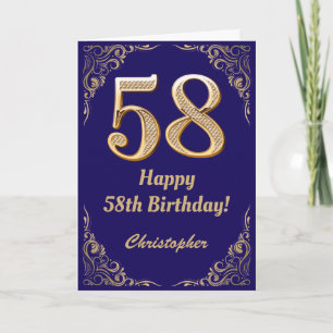 58th Birthday Navy Blue and Gold Glitter Frame Card