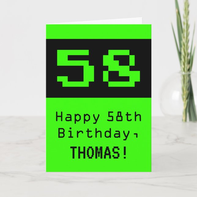 58th Birthday: Nerdy / Geeky Style "58" and Name Card (Front)