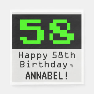 58th Birthday - Nerdy / Geeky Style "58" & Name Napkin