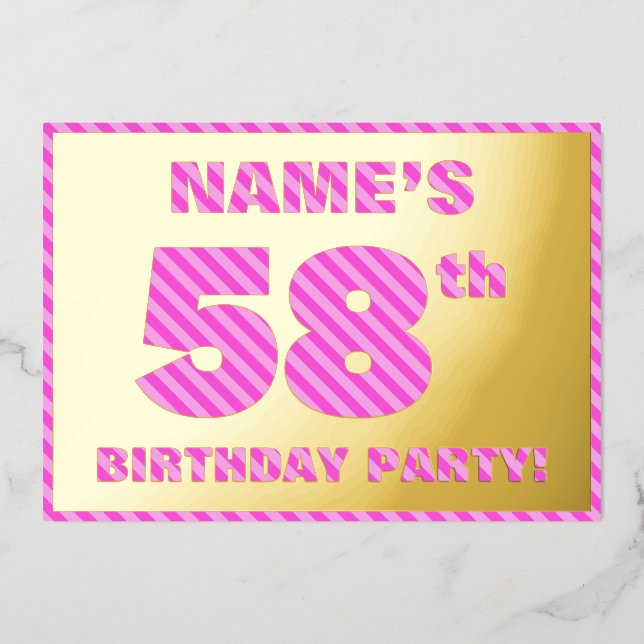 58th Birthday Party — Bold, Fun, Pink Stripes # 58 (Front)