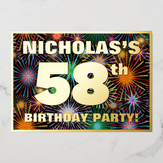 58th Birthday Party — Fun, Colorful Fireworks Look (Front)