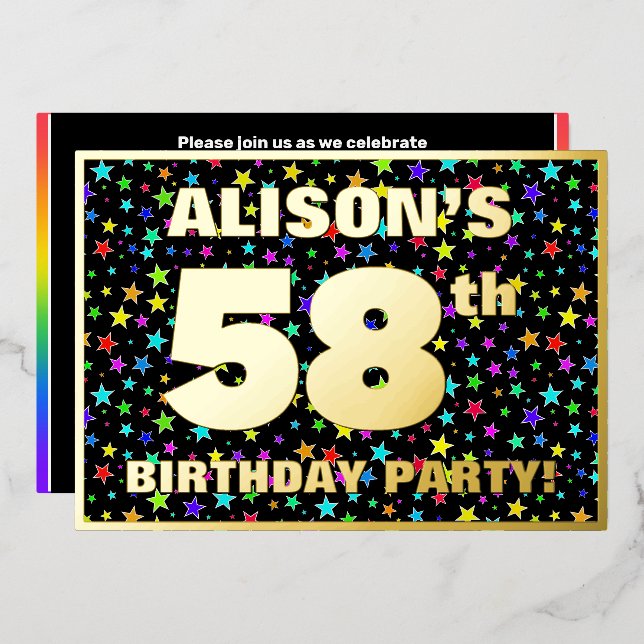 58th Birthday Party — Fun, Colourful Stars Pattern (Front/Back)