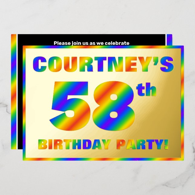 58th Birthday Party — Fun, Rainbow Spectrum “58” (Front/Back)
